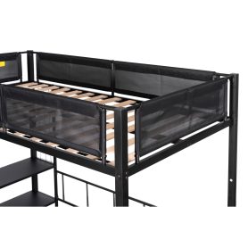 Metal Twin over Full Bunk Bed with Separated Full Bed, Grid Panel & Shelf