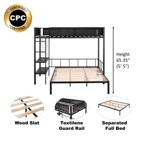 Metal Twin over Full Bunk Bed with Separated Full Bed, Grid Panel & Shelf