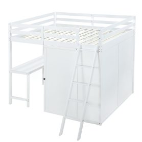 Full Size Loft Bed With Wardrobe, Desk And Shelves