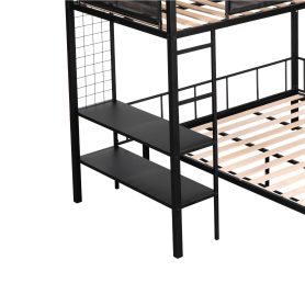 Metal Twin over Full Bunk Bed with Separated Full Bed, Grid Panel & Shelf