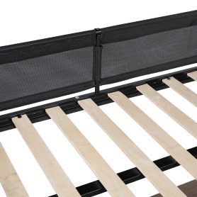 Metal Full-sized Loft Bed with Wood Slat, Textilene Guardrail & Built-in Desk & 2-tier Shelves
