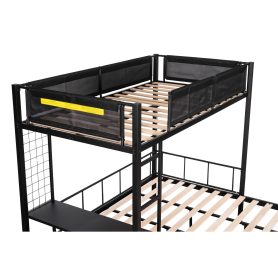 Metal Twin over Full Bunk Bed with Separated Full Bed, Grid Panel & Shelf