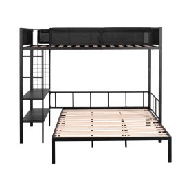Metal Twin over Full Bunk Bed with Separated Full Bed, Grid Panel & Shelf