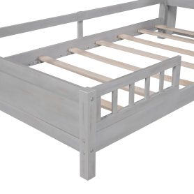 Wood Twin Size Platform Bed with Built-in LED Light, Storage Headboard and Guardrail