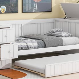 Twin Size Daybed with Storage Arms, Trundle and Charging Station