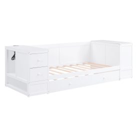 Twin Size Daybed with Storage Arms, Trundle and Charging Station
