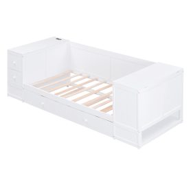 Twin Size Daybed with Storage Arms, Trundle and Charging Station