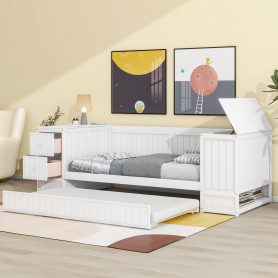 Twin Size Daybed with Storage Arms, Trundle and Charging Station