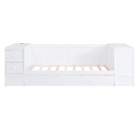 Twin Size Daybed with Storage Arms, Trundle and Charging Station