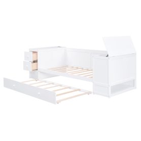 Twin Size Daybed with Storage Arms, Trundle and Charging Station