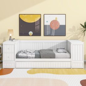 Twin Size Daybed with Storage Arms, Trundle and Charging Station