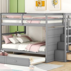 Full Over Full Bunk Beds With Twin Size Trundle And Staircase