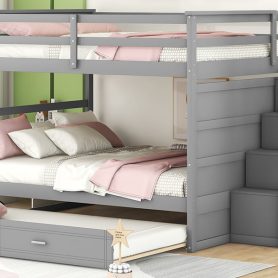 Full Over Full Bunk Beds With Twin Size Trundle And Staircase