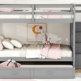 Full Over Full Bunk Beds With Twin Size Trundle And Staircase