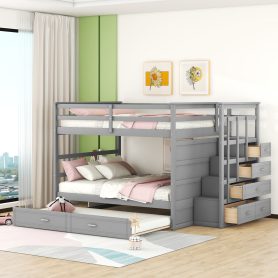 Full Over Full Bunk Beds With Twin Size Trundle And Staircase