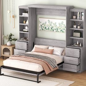 Full Size Murphy Bed with Storage Shelves and Drawers
