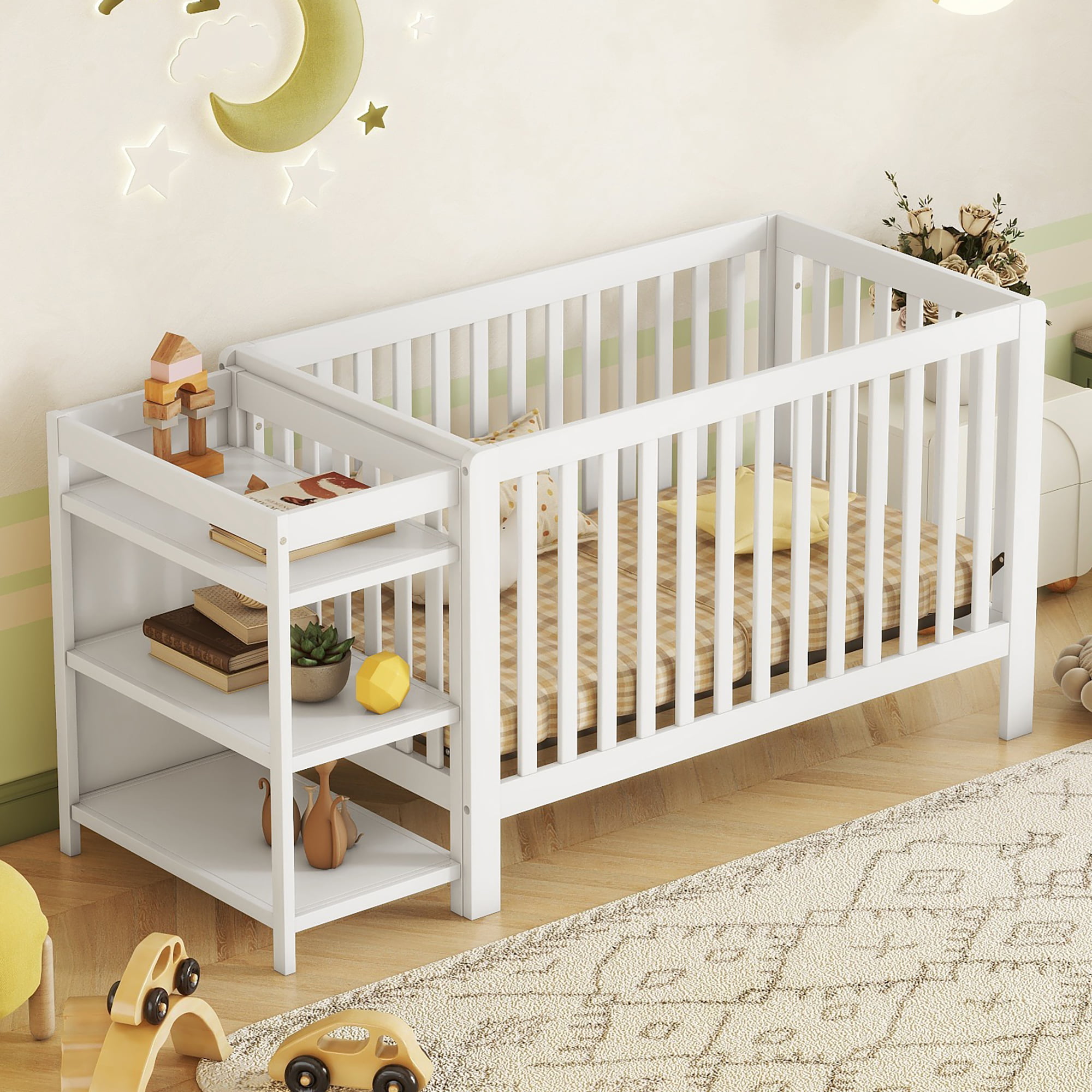 Convertible Crib/Full Size Bed With Changing Table