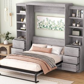 Full Size Murphy Bed with Storage Shelves and Drawers