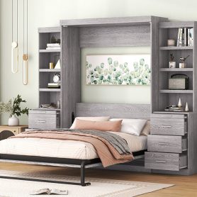 Full Size Murphy Bed with Storage Shelves and Drawers