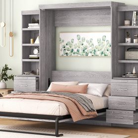 Full Size Murphy Bed with Storage Shelves and Drawers