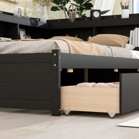 Full Size Daybed With L-Shaped Bookcases and Drawers