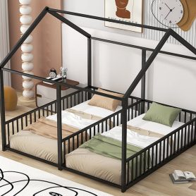Metal Twin Size House Platform Beds, Two Shared Beds