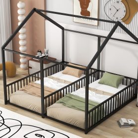 Metal Twin Size House Platform Beds, Two Shared Beds