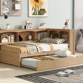 Twin Size Daybed with Trundle, Storage Cabinets and USB Ports