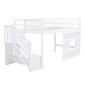 Twin Size Loft Bed with Storage Staircase and Window