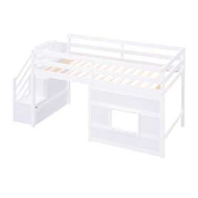 Twin Size Loft Bed with Storage Staircase and Window