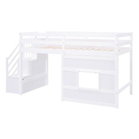 Twin Size Loft Bed with Storage Staircase and Window