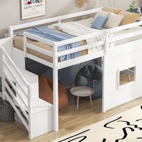 Twin Size Loft Bed with Storage Staircase and Window
