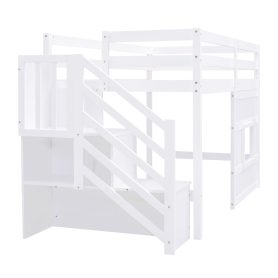 Twin Size Loft Bed with Storage Staircase and Window