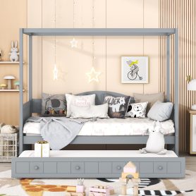 Twin Size Canopy Day Bed With Twin Size Trundle