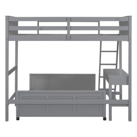 Solid Wood Twin Over Full Bunk Bed With Desk and Ladder