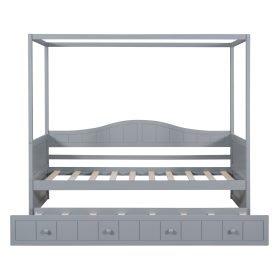 Twin Size Canopy Day Bed With Twin Size Trundle