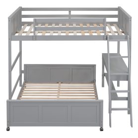 Solid Wood Full Over Full Bunk Bed With Desk and Ladder