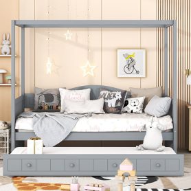 Twin Size Canopy Day Bed With Twin Size Trundle