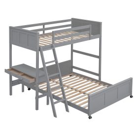 Solid Wood Twin Over Full Bunk Bed With Desk and Ladder