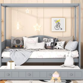 Twin Size Canopy Day Bed With Twin Size Trundle