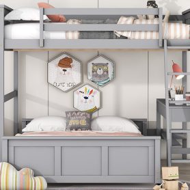 Solid Wood Full Over Full Bunk Bed With Desk and Ladder