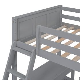 Solid Wood Twin Over Full Bunk Bed With Desk and Ladder