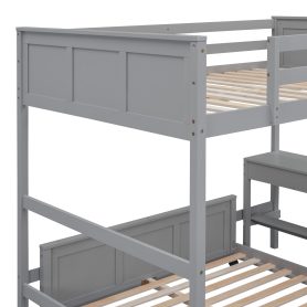 Solid Wood Full Over Full Bunk Bed With Desk and Ladder