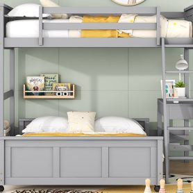 Solid Wood Twin Over Full Bunk Bed With Desk and Ladder