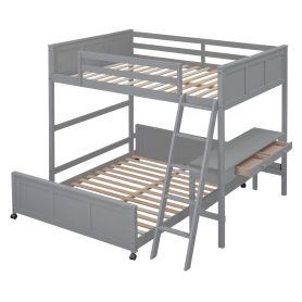 Solid Wood Full Over Full Bunk Bed With Desk and Ladder