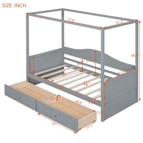 Twin Size Canopy Day Bed With 2 Drawers