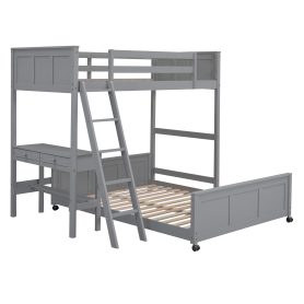 Solid Wood Twin Over Full Bunk Bed With Desk and Ladder