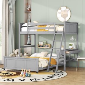 Solid Wood Twin Over Full Bunk Bed With Desk and Ladder