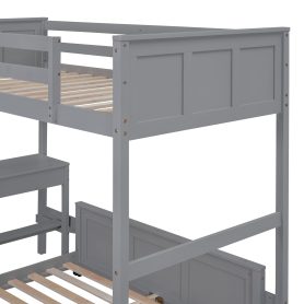 Solid Wood Twin Over Full Bunk Bed With Desk and Ladder