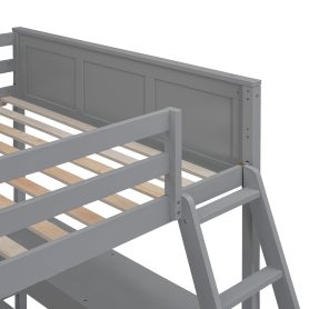 Solid Wood Full Over Full Bunk Bed With Desk and Ladder